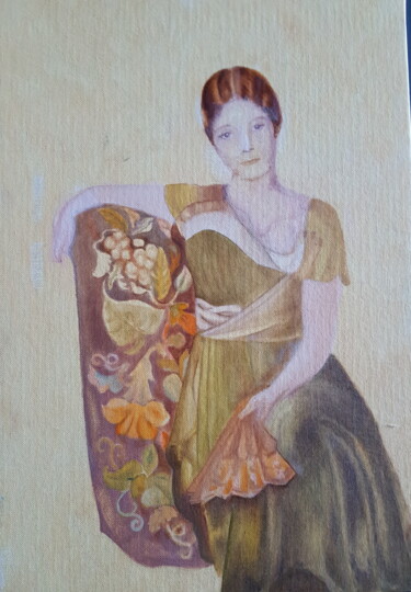 Painting titled "Femme au fauteuil d…" by Gisele Hamon, Original Artwork, Oil Mounted on Cardboard