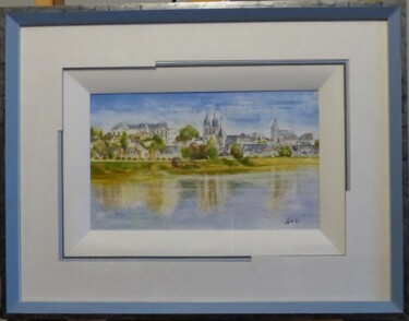 Painting titled "Blois, ville royale" by Gisele Hamon, Original Artwork, Watercolor Mounted on Cardboard