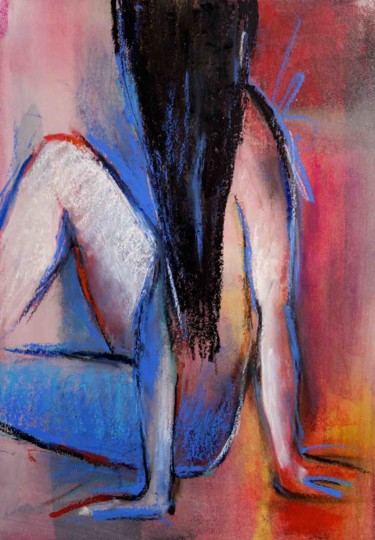 Painting titled "femme brune assise" by Gisèle Nesme, Original Artwork, Oil