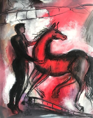 Painting titled "Cheval" by Gisèle Nesme, Original Artwork, Oil