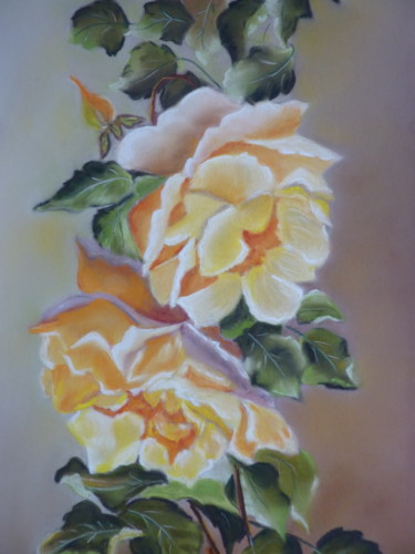 Schilderij getiteld "roses jaunes" door Gisele Perron, Origineel Kunstwerk, Pastel