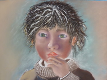 Drawing titled "enfant barbouillé" by Gisele Perron, Original Artwork, Pastel