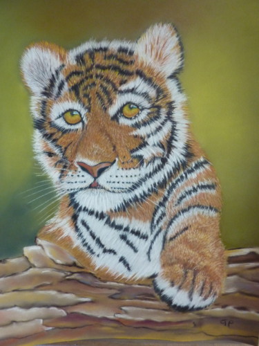 Drawing titled "shangaï bébé tigre" by Gisele Perron, Original Artwork, Pastel