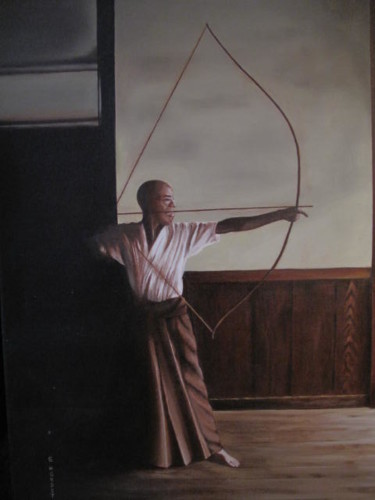 Painting titled "sport Japonais" by Gismond, Original Artwork, Oil Mounted on Wood Stretcher frame