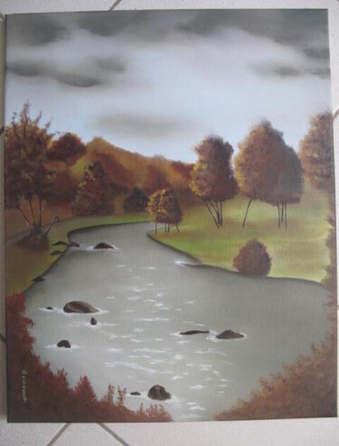 Malarstwo zatytułowany „l'Ariège en automne” autorstwa Gismond, Oryginalna praca, Olej Zamontowany na Drewniana rama noszy