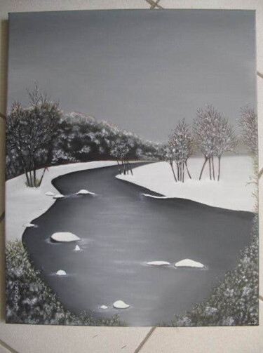 Pintura titulada "l'Ariège en hiver" por Gismond, Obra de arte original, Oleo Montado en Bastidor de camilla de madera