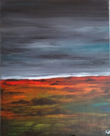 Painting titled "Paysage flou chaud…" by Gisèle Rodrigues, Original Artwork, Acrylic
