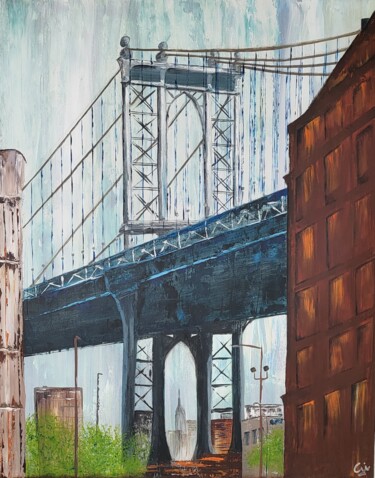 Peinture intitulée "Pont de Brooklyn" par Gisèle Rodrigues, Œuvre d'art originale, Acrylique