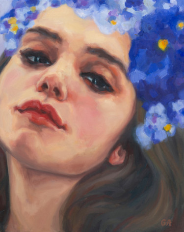 Ζωγραφική με τίτλο "Woman With Flower C…" από Giselle Ayupova, Αυθεντικά έργα τέχνης, Λάδι Τοποθετήθηκε στο Ξύλινο φορείο σκ…