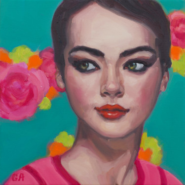 Painting titled "Woman With Flirty L…" by Giselle Ayupova, Original Artwork, Oil Mounted on Wood Stretcher frame