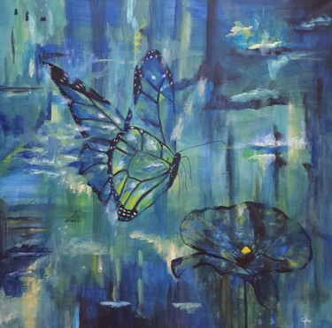 Peinture intitulée "Papillon Blue" par Gita Devanthéry, Œuvre d'art originale, Acrylique