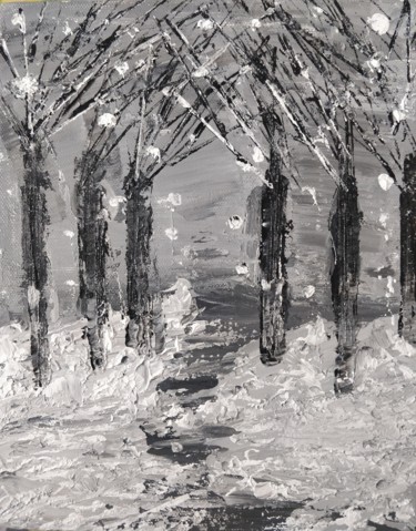 Malerei mit dem Titel "Snow Forest" von Gitika Singh, Original-Kunstwerk, Acryl Auf Keilrahmen aus Holz montiert