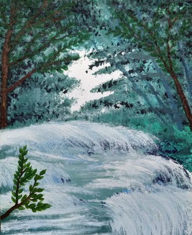 Malarstwo zatytułowany „Gushing Stream” autorstwa Gitika Singh, Oryginalna praca, Akryl Zamontowany na Drewniana rama noszy