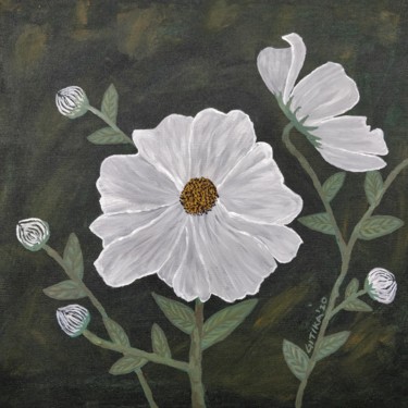 Painting titled "Cosmic White Flowers" by Gitika Singh, Original Artwork, Acrylic Mounted on Wood Stretcher frame