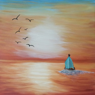 Painting titled "Sunset by the beach" by Gitika Singh, Original Artwork, Acrylic Mounted on Wood Stretcher frame