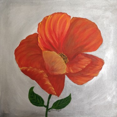 Painting titled "Red Poppy Flower" by Gitika Singh, Original Artwork, Acrylic Mounted on Wood Stretcher frame