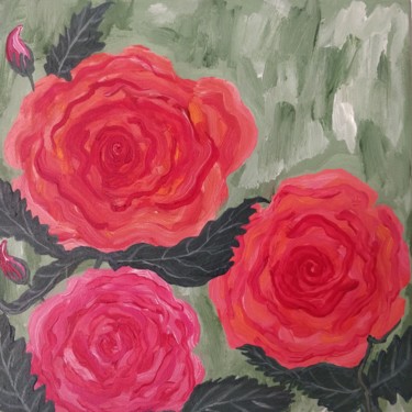 Painting titled "Abstract Rose Flowe…" by Gitika Singh, Original Artwork, Acrylic Mounted on Wood Stretcher frame