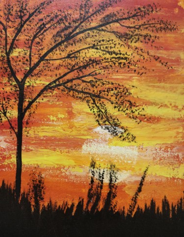 Painting titled "Sunset" by Gitika Singh, Original Artwork, Acrylic Mounted on artwork_cat.