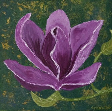 Painting titled "Magnolia Flower" by Gitika Singh, Original Artwork, Acrylic Mounted on Wood Stretcher frame