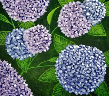 Malerei mit dem Titel "Hydrangea Flowers" von Gitika Singh, Original-Kunstwerk, Acryl Auf Keilrahmen aus Holz montiert