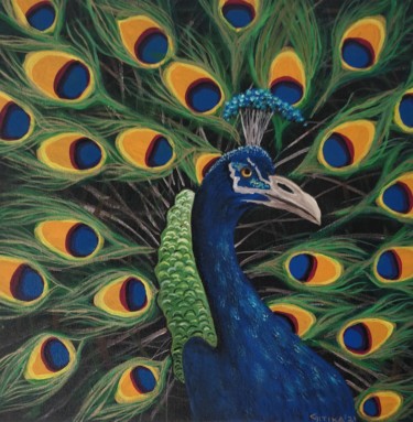 Pintura intitulada "Majestic Peacock" por Gitika Singh, Obras de arte originais, Acrílico