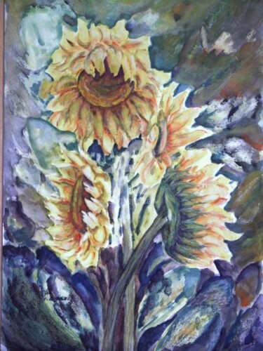 Malerei mit dem Titel "Sonnenblumen" von Gitty Amani, Original-Kunstwerk, Öl