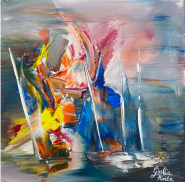 Painting titled "Le Bal de Couleurs" by Giulia Pintea, Original Artwork, Acrylic Mounted on Wood Stretcher frame