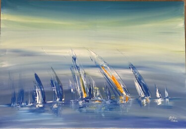 Painting titled "Boats in the spring" by Giulia Pintea, Original Artwork, Acrylic Mounted on Wood Stretcher frame
