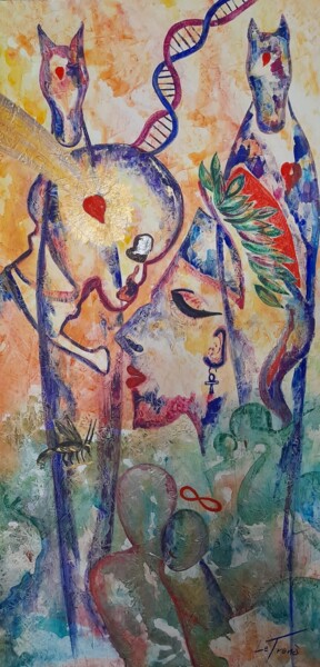 Painting titled "Io figlio delle ste…" by Le Trenà, Original Artwork, Watercolor Mounted on Wood Panel