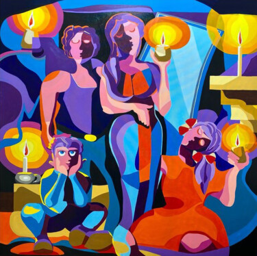 Painting titled "IL CALORE FAMIGLIARE" by Giuliano Auriti, Original Artwork, Acrylic