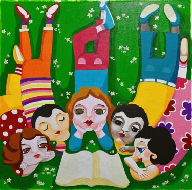 Painting titled "LE AMICHE" by Giuliano Auriti, Original Artwork, Acrylic Mounted on Wood Stretcher frame