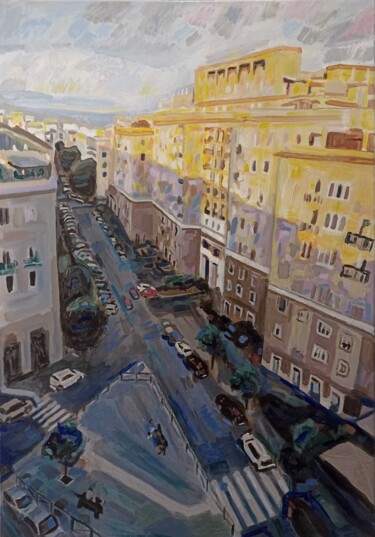 Painting titled "Palazzi Federici, R…" by Giulio Fabbrini, Original Artwork, Oil Mounted on Wood Stretcher frame