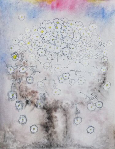 Painting titled "AtomicFlowers-014" by Giulio Gavioli, Original Artwork, Watercolor Mounted on Other rigid panel