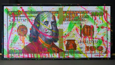 Painting titled "HUNDRED DOLLAR" by Giulio Grey, Original Artwork, Acrylic Mounted on Wood Panel