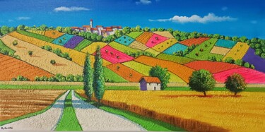 Картина под названием "Paesaggio a colori" - Giulio Morandi, Подлинное произведение искусства, Масло