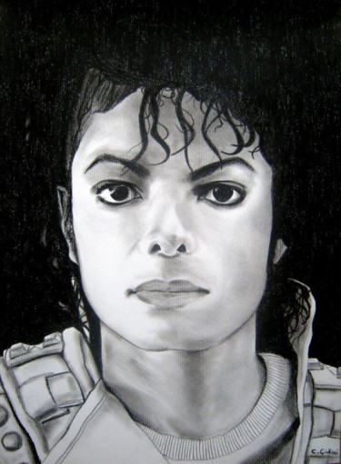 Pittura intitolato "Michael Jackson" da Cristina Giuliani, Opera d'arte originale, Carbone