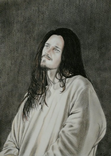 Disegno intitolato "Jesus" da Cristina Giuliani, Opera d'arte originale, Carbone