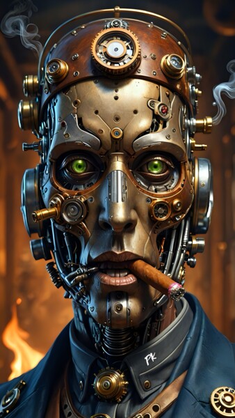 Artes digitais intitulada "Smoking robot" por Giuly Pk, Obras de arte originais, Imagem gerada por IA