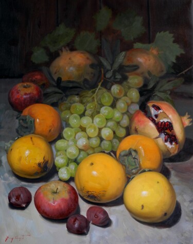 Painting titled "natura morta" by Giuseppe Cacciapuoti, Original Artwork, Oil