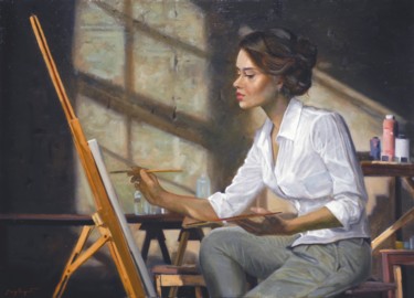 Pintura intitulada "pittrice" por Giuseppe Cacciapuoti, Obras de arte originais