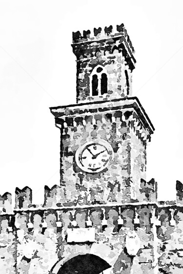 Arte digitale intitolato "Torre con orologio" da Giuseppe Cocco, Opera d'arte originale, Acquarello