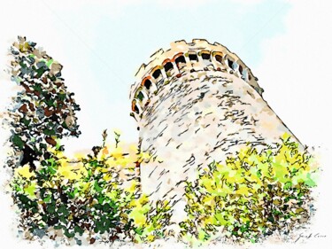 Arte digitale intitolato "Torre tra gli alber…" da Giuseppe Cocco, Opera d'arte originale, Acquarello