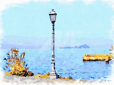 Digital Arts titled "Lampione sul lago" by Giuseppe Cocco, Original Artwork, Watercolor