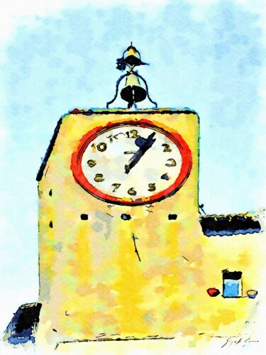 Arte digitale intitolato "Torre con orologio…" da Giuseppe Cocco, Opera d'arte originale, Acquarello