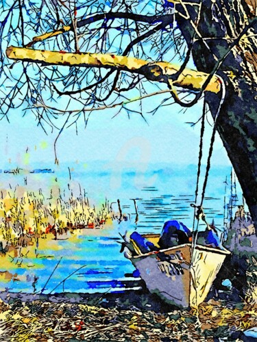 Arte digitale intitolato "Barca sulla sponda…" da Giuseppe Cocco, Opera d'arte originale, Acquarello