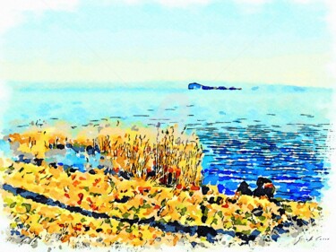 Arte digitale intitolato "Sponda del lago con…" da Giuseppe Cocco, Opera d'arte originale, Acquarello