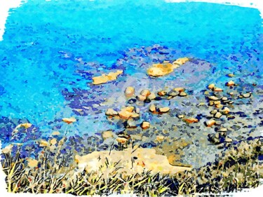 Arte digitale intitolato "Scogli nel mare blu" da Giuseppe Cocco, Opera d'arte originale, Acquarello