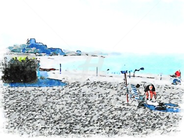 Arte digitale intitolato "Spiaggia con vista" da Giuseppe Cocco, Opera d'arte originale, Acquarello