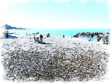 Arte digitale intitolato "Spiaggia con bagnan…" da Giuseppe Cocco, Opera d'arte originale, Acquarello