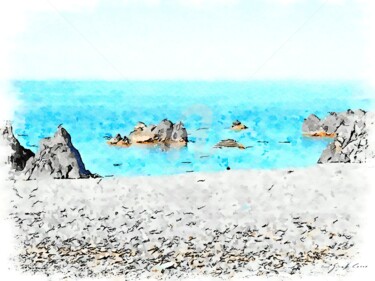 Arte digitale intitolato "Spiaggia e scogli" da Giuseppe Cocco, Opera d'arte originale, Acquarello